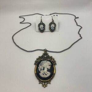 Gothic Skeleton Cameo Necklace & Earring Set – Victorian Horror Jewelry